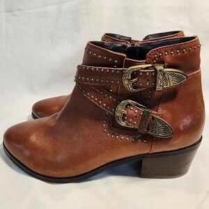 David Tate Brown Leather Ankle Boots with Buckle Detail Size 9.5W